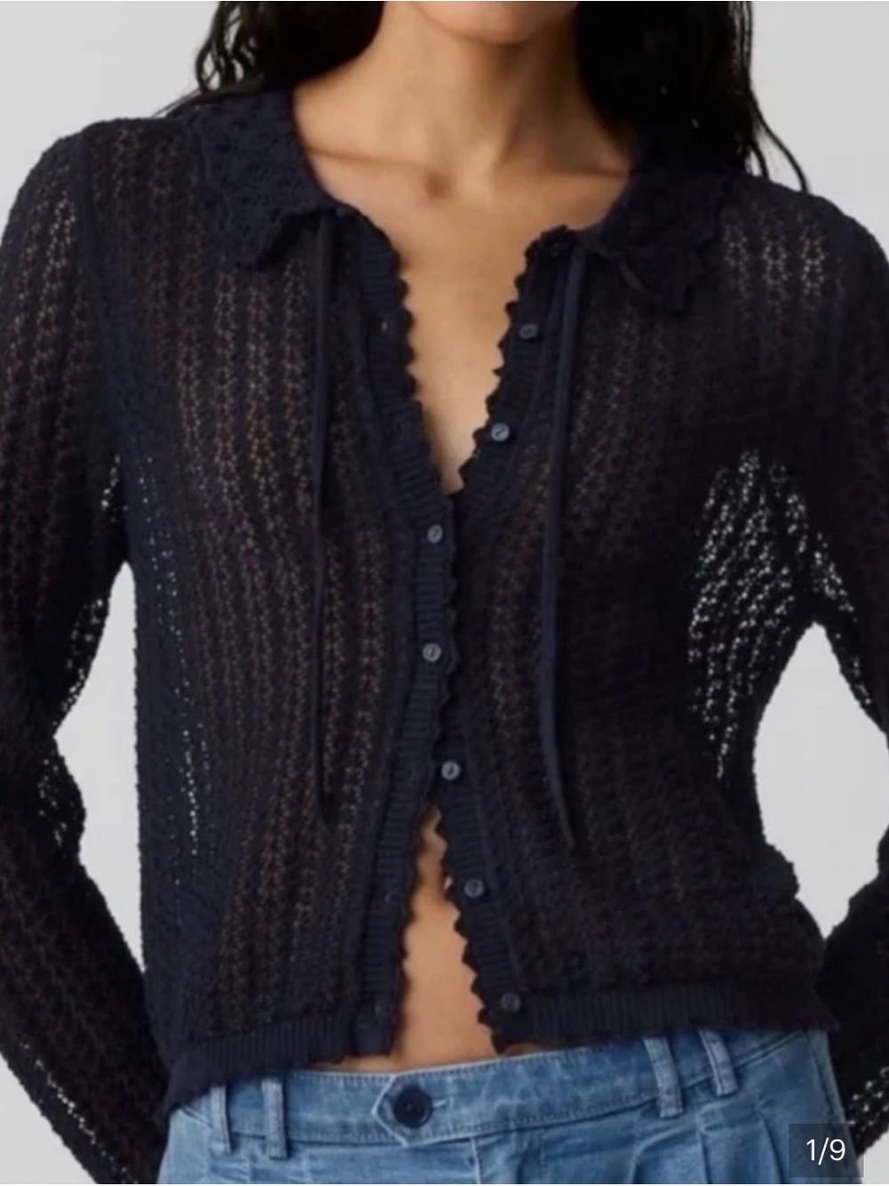 Gap x Doen navy linen blend pointelle cardigan